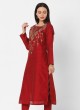 Maroon And Black Embroidery Pant Style Kurti